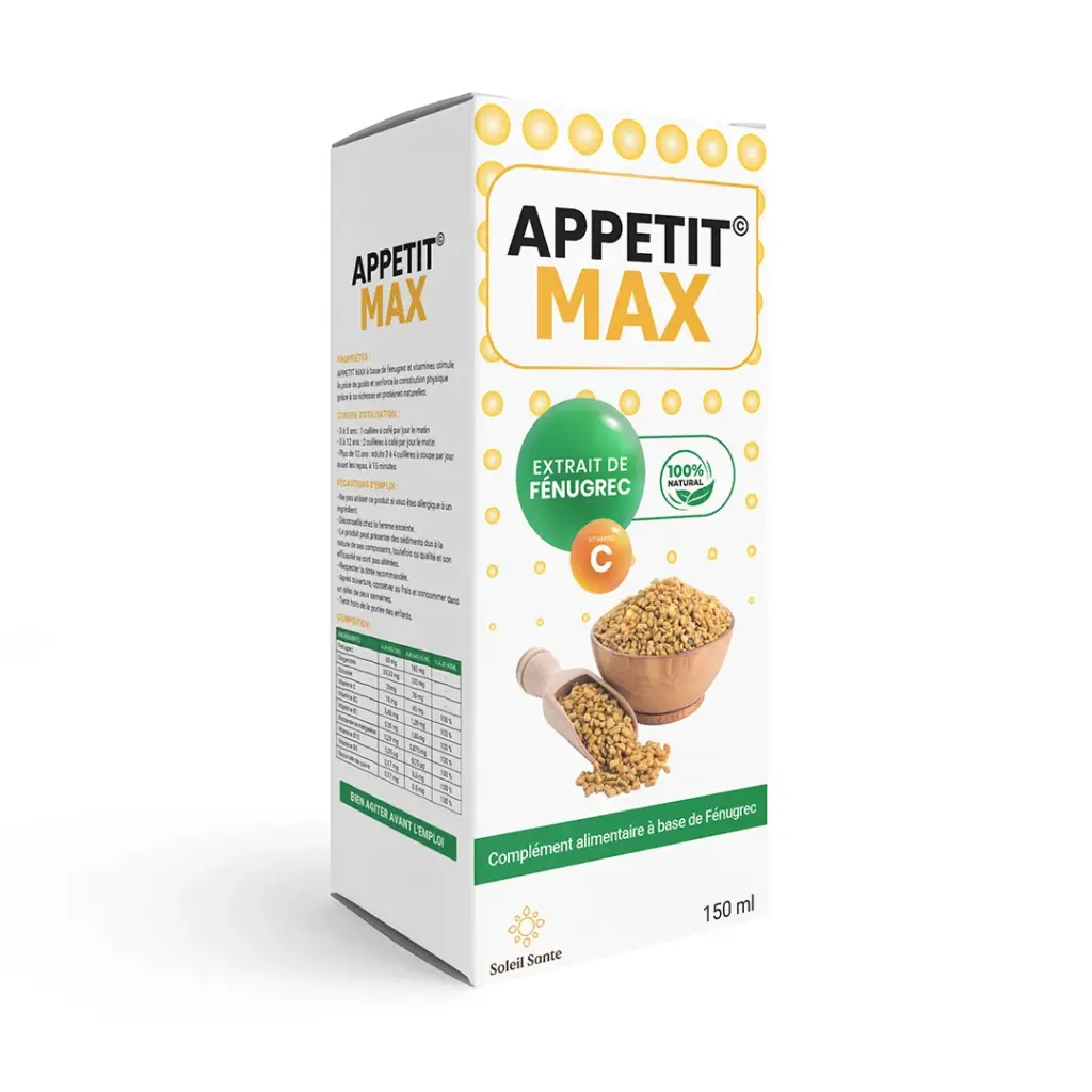 APPETIT MAX : Complément alimentaire à base de fenugrec et vitamines pour stimuler la prise de poids - Soleil santé.