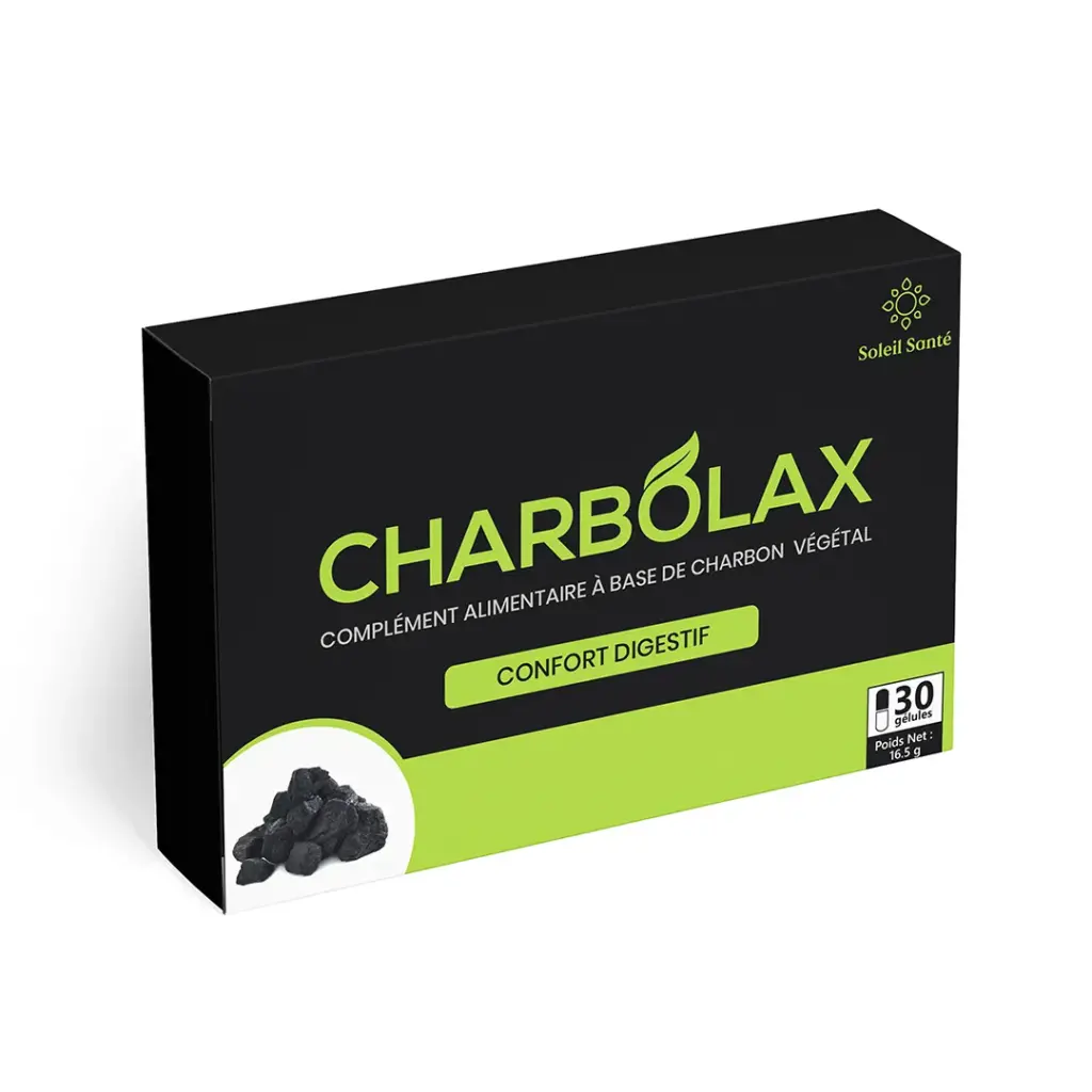 CHARBOLAX favorise la purication de l'air, absorbe les gazs nocifs, régule l'humidité, et réduit les fatulences.