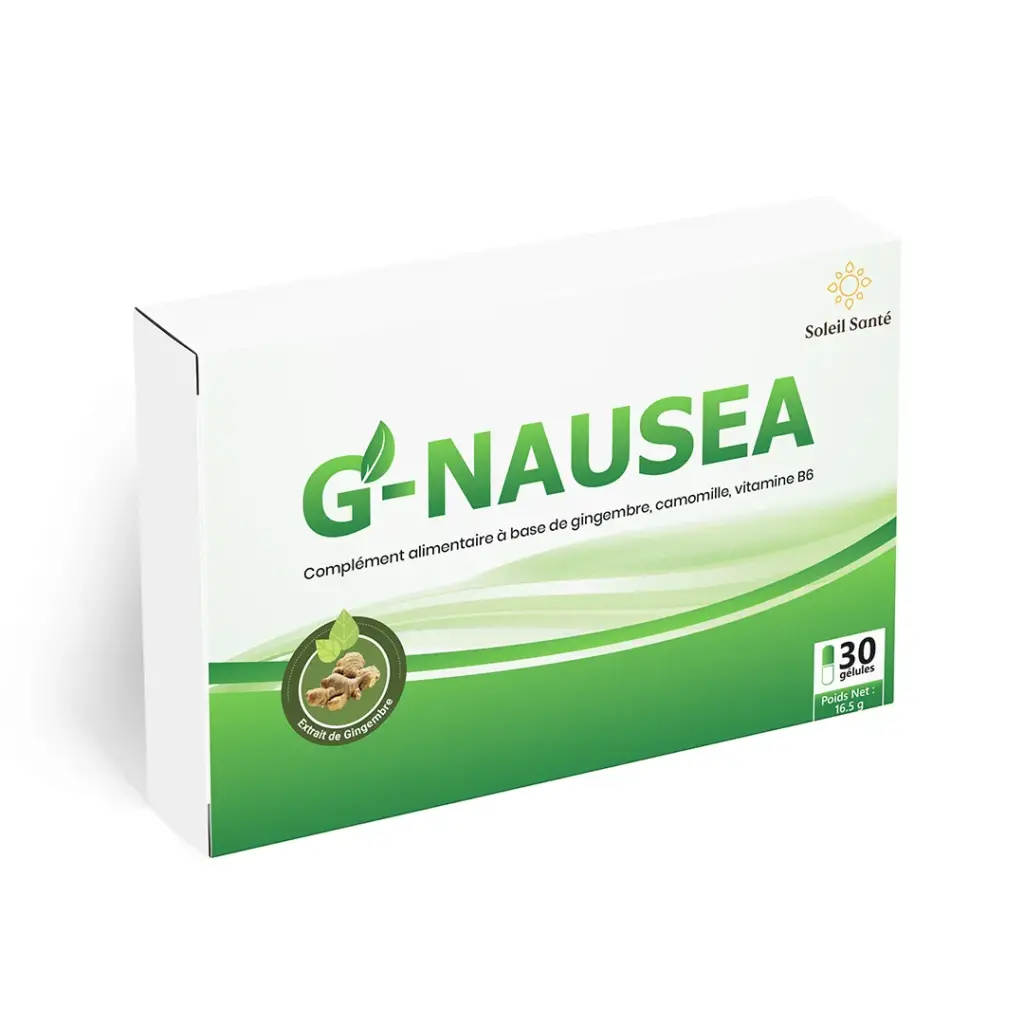 G-NAUSEA : Complément qui diminue les sensations de vomissement et de nausée, adapté aux femmes enceintes.
